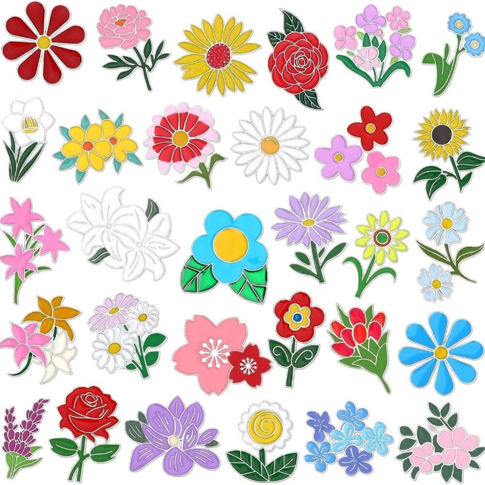 60Pcs Flower Enamel Pins, Bulk Floral Lapel Pins for Backpacks, Cute Spring Flow